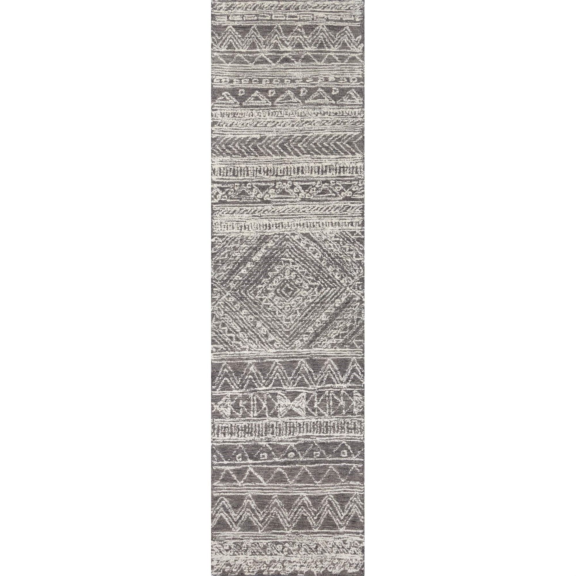 Gray Geometric Wool Flat Woven Runner Rug 2' x 8'