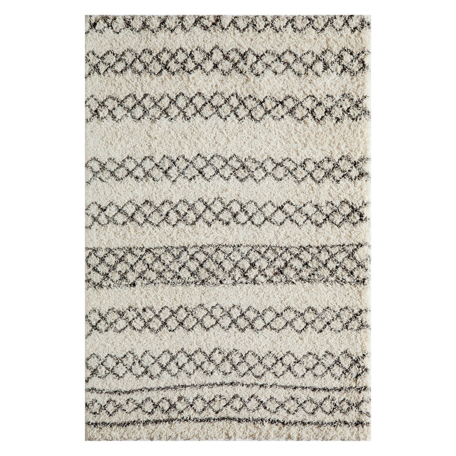 Ivory and Black Rectangular Stain-Resistant Synthetic Area Rug