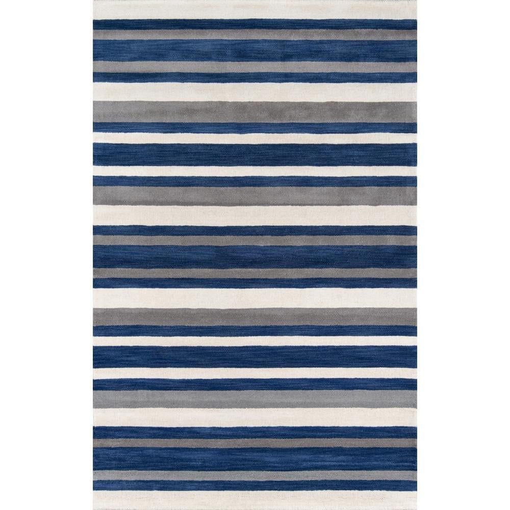 Ivory and Navy Geometric Wool Tufted Runner Rug