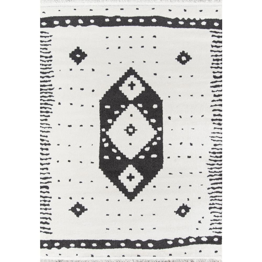 Ivory and Black Geometric Tufted Wool Area Rug 2' x 3'