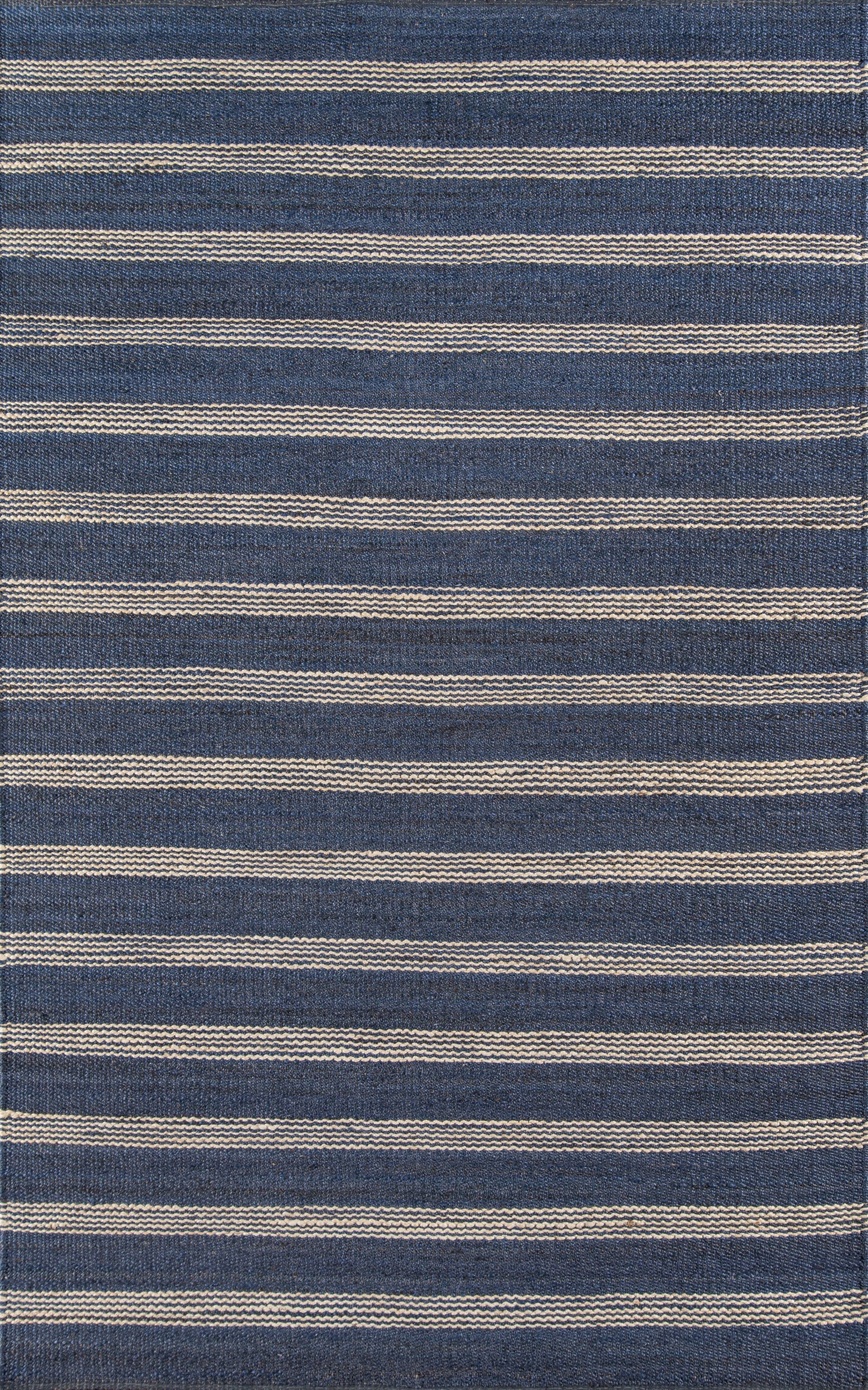 Navy and Beige Handwoven Jute Striped Area Rug 7'6" x 9'6"