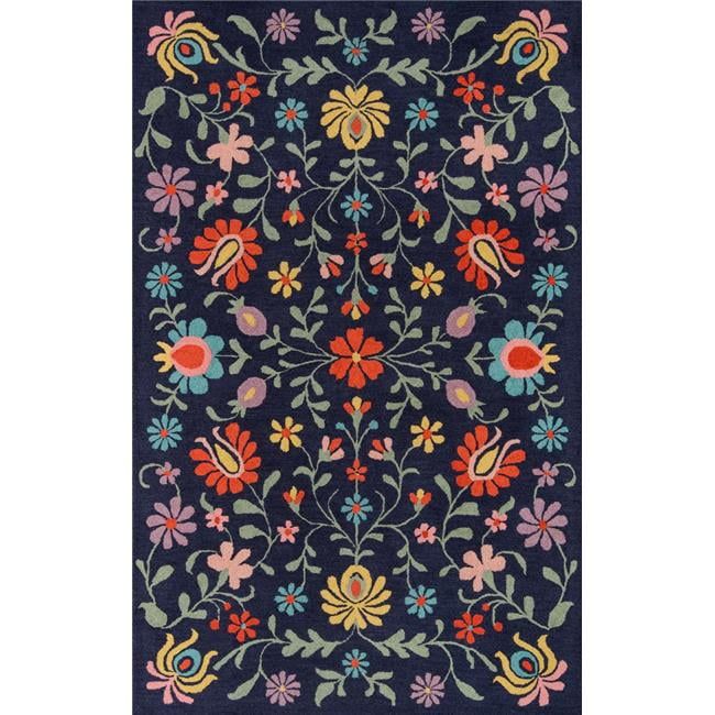 Navy Floral Hand-Tufted Wool 2' x 3' Area Rug