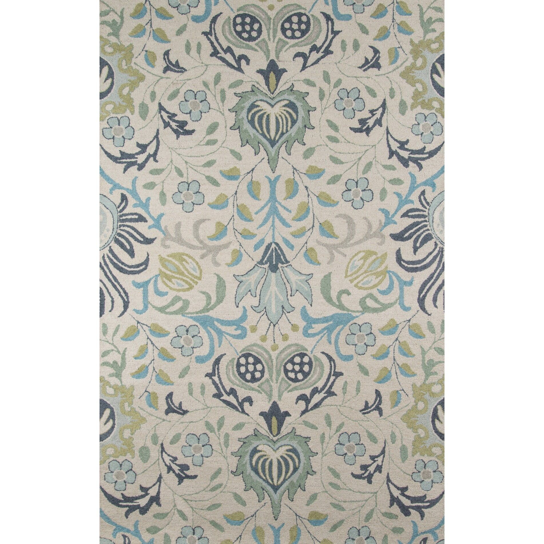 Blue and Ivory Floral Hand-Tufted Wool 9' x 12' Area Rug