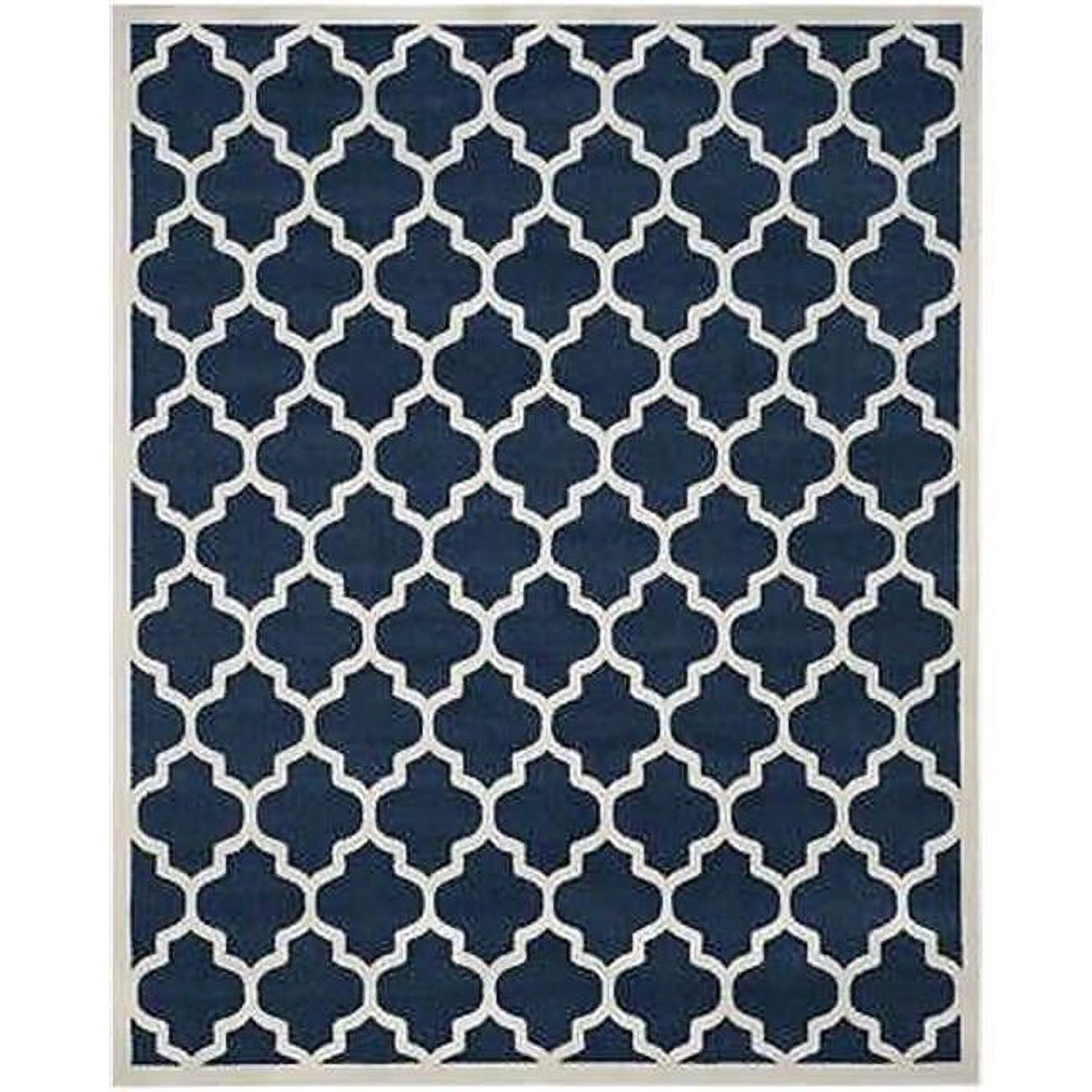 Navy and White Hand-Tufted Wool Rectangular Rug 3'9" x 5'9"