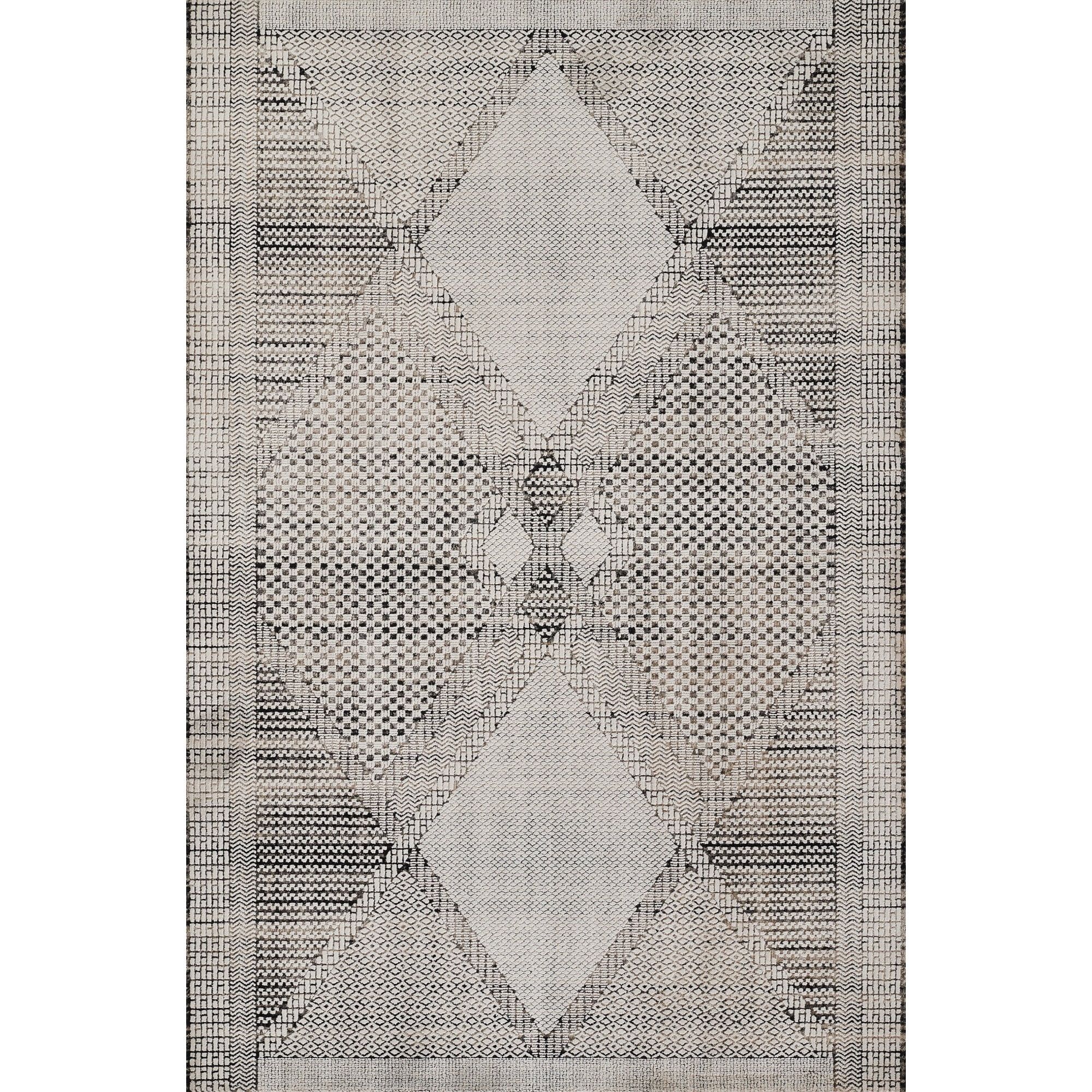 Zara Geometric Black and Ivory Synthetic Area Rug 5'3" x 7'6"