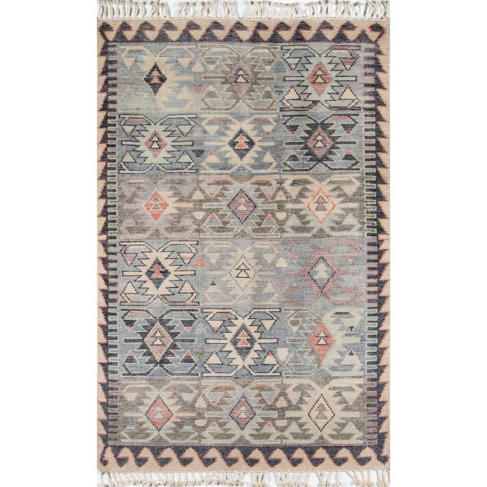 Boho Chic Blue Geometric Hand-Knotted Wool Area Rug 2' x 3'