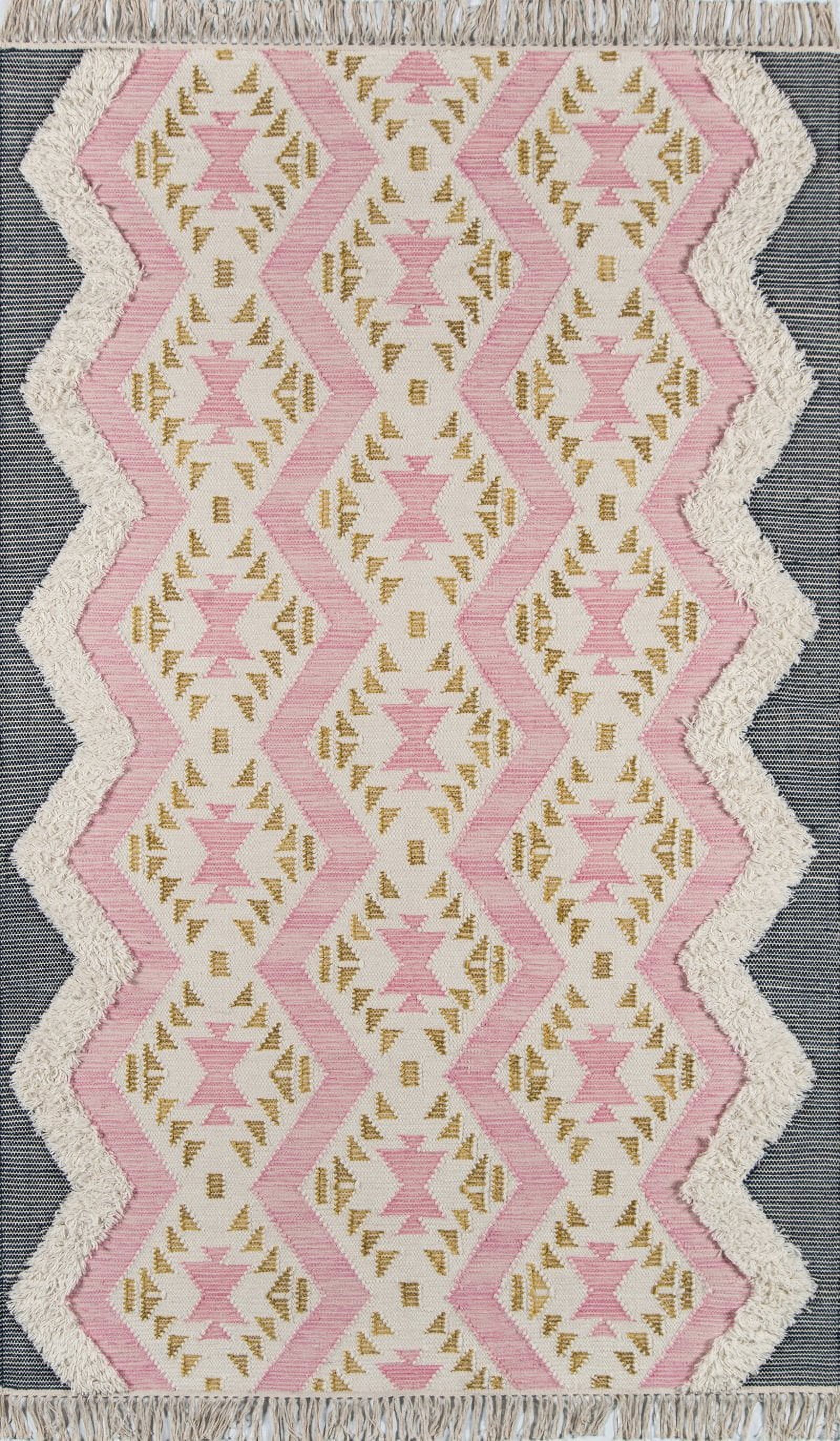 Handmade Pink Wool Geometric Tufted Rug 5' x 7'