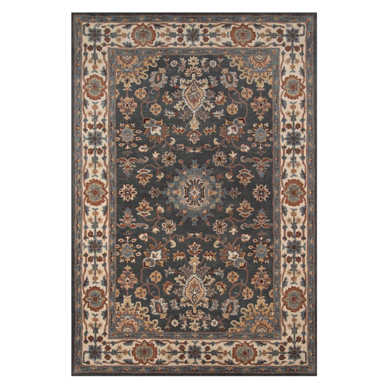 Elegant Tudor Hand-Tufted Wool Area Rug, Gray, 90"x9"