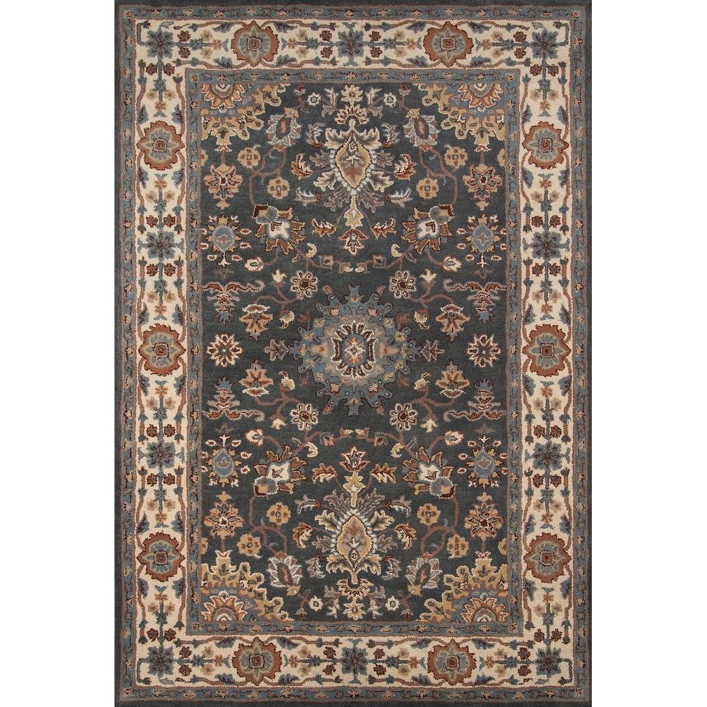 Elegant Tudor Hand-Tufted Wool Area Rug, Gray, 90"x9"