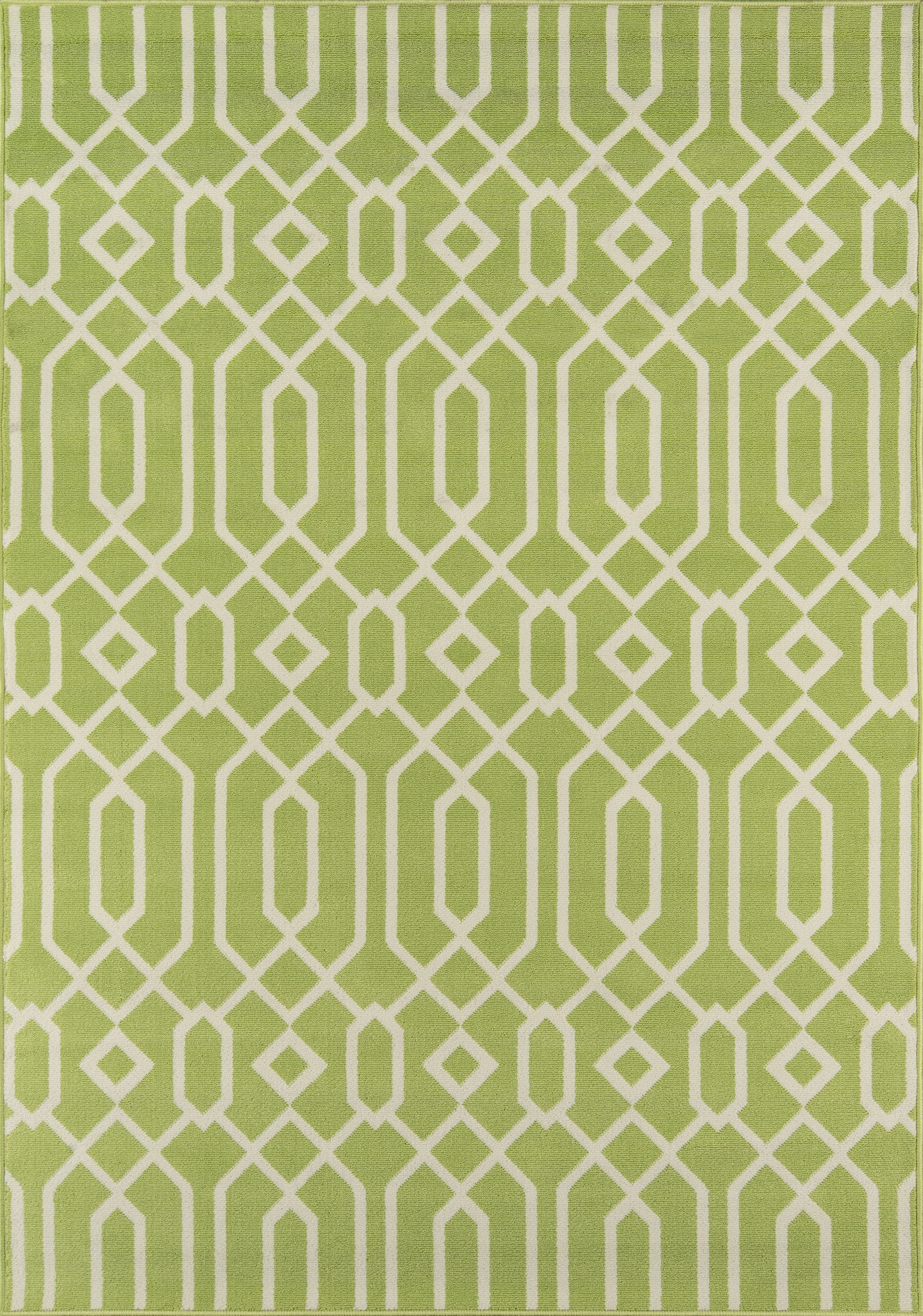 Green and White Rectangular Synthetic Indoor/Outdoor Rug