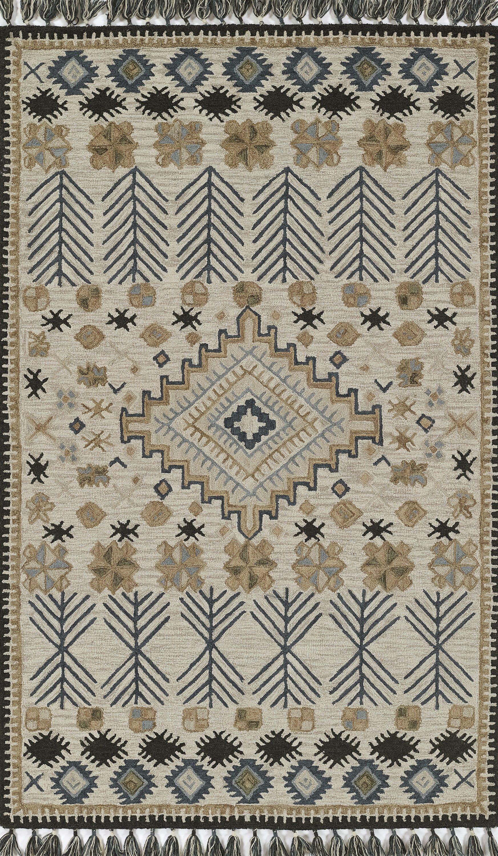 Ivory and Blue Hand Tufted Wool Medallion Rug 2' x 3'