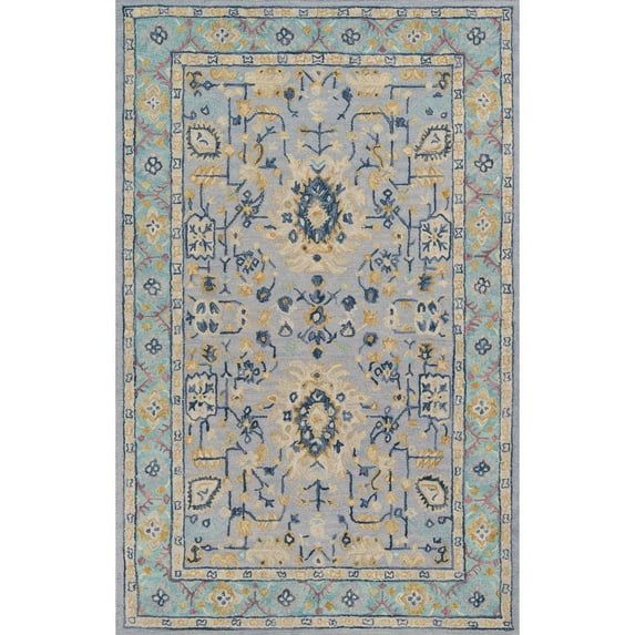 Hand-Tufted Blue Wool Rectangular Area Rug 3'6" x 5'6"