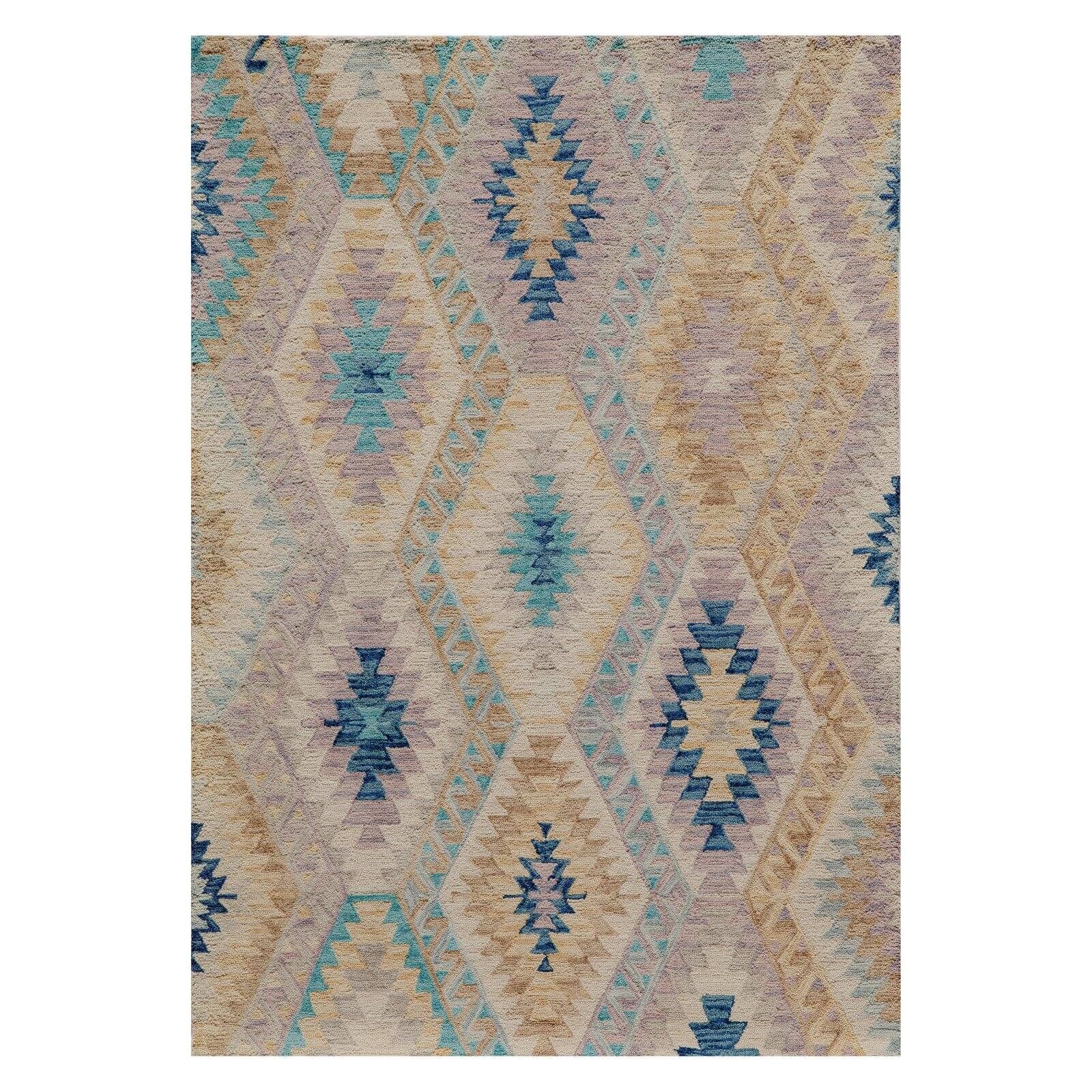 Handmade Blue Wool Tufted Southwestern 2' x 3' Rug