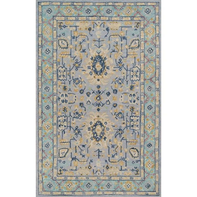 Hand-Tufted Blue Wool Rectangular Area Rug 5' x 8'