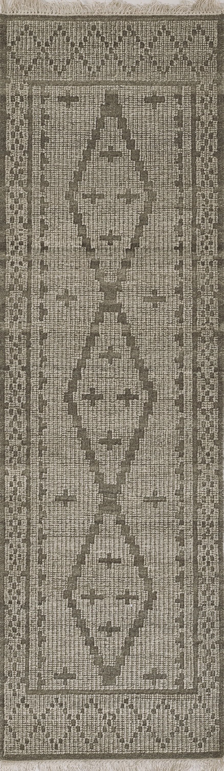Hand-Knotted Gray Wool Geometric Runner Rug, 2'3" x 8'