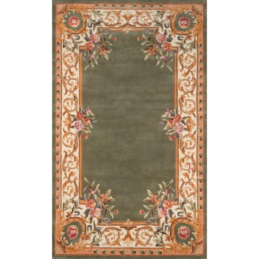 Harmony Sage Floral Hand-Tufted Wool Rectangular Rug 5' x 8'
