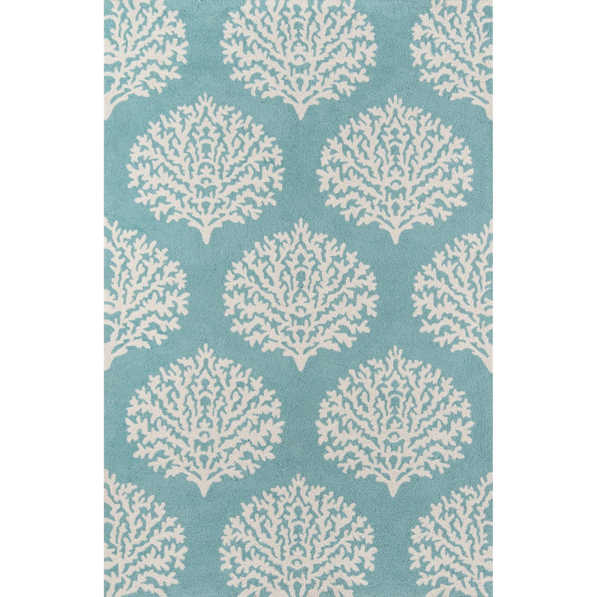 Handmade Aqua Rectangular Synthetic Outdoor Rug 5' x 8'
