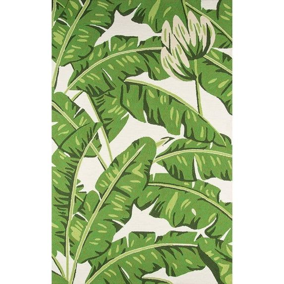 Handmade Ivory and Green Floral Synthetic Rectangular Rug