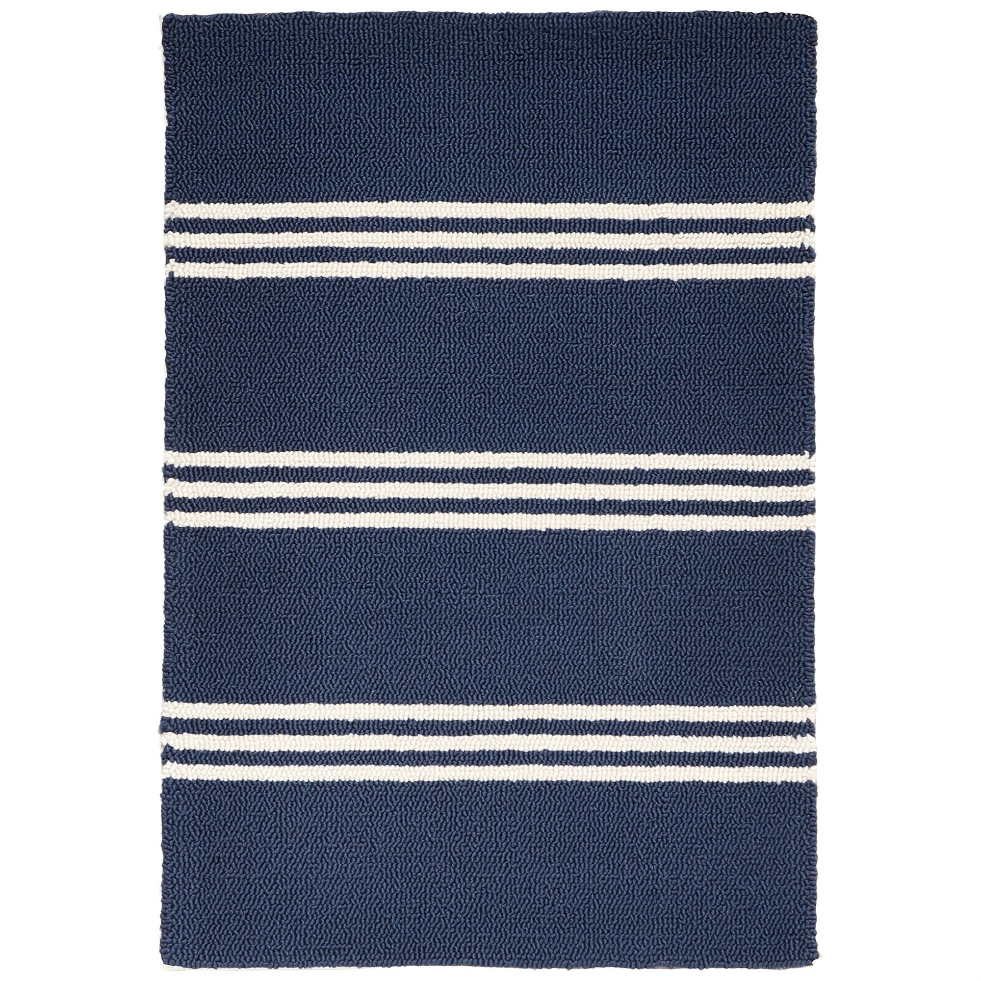 Handmade Blue and White Striped Outdoor Rug