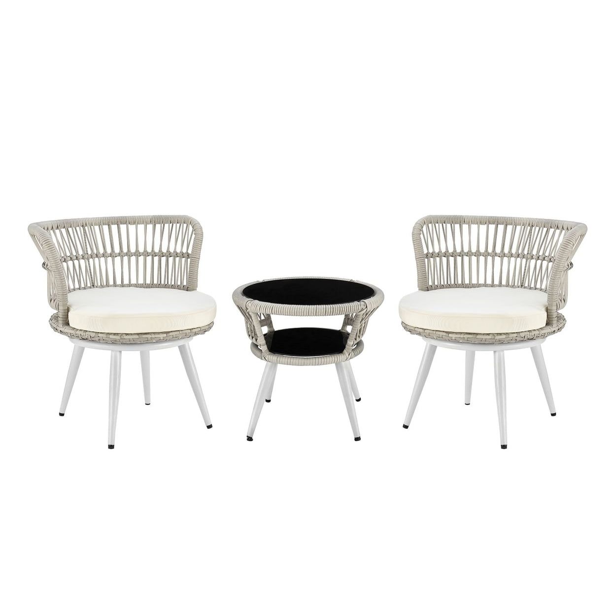 Monaco Cream Rope Wicker 3-Piece Patio Conversation Set