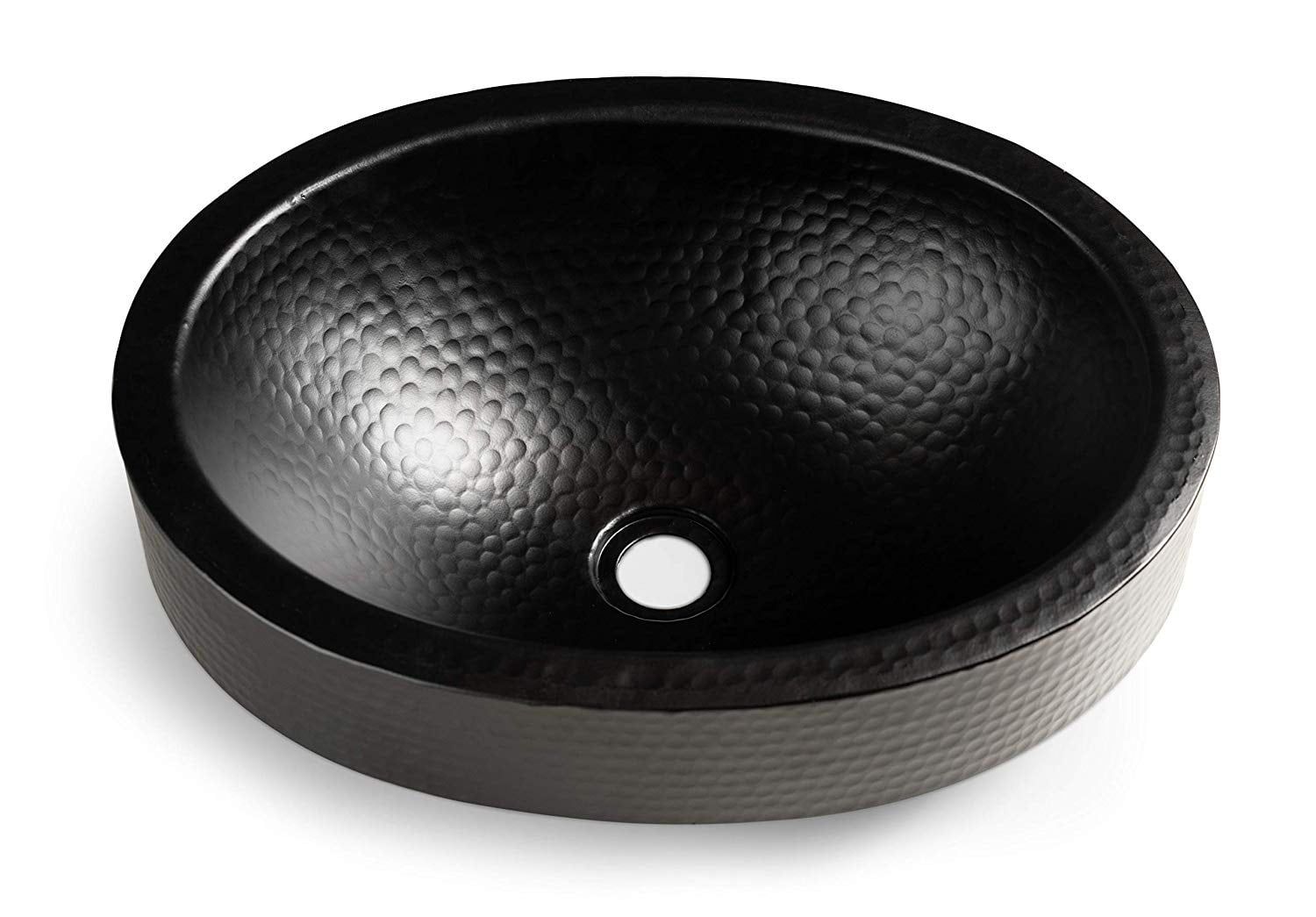 Matte Black Hand Hammered Oval Vessel Sink, 17 inches