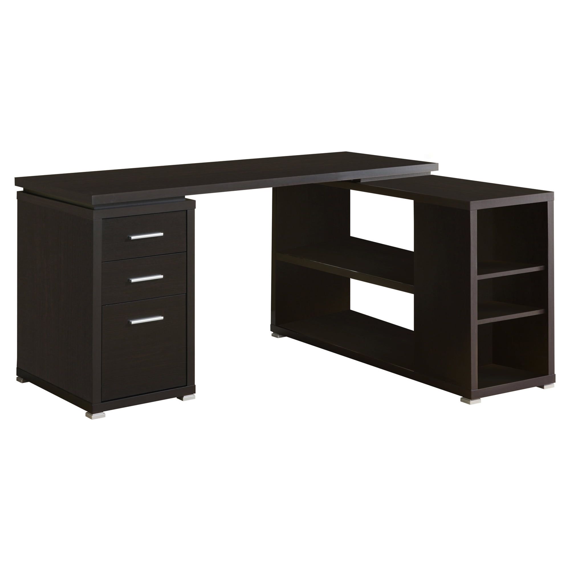 Espresso L-Shaped Corner Computer Desk with Filing Cabinet and Drawers