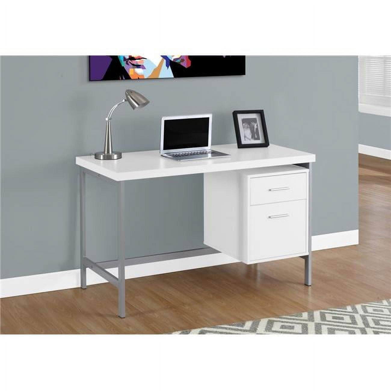 Chic White and Silver 47" Home Office Desk with File Drawer