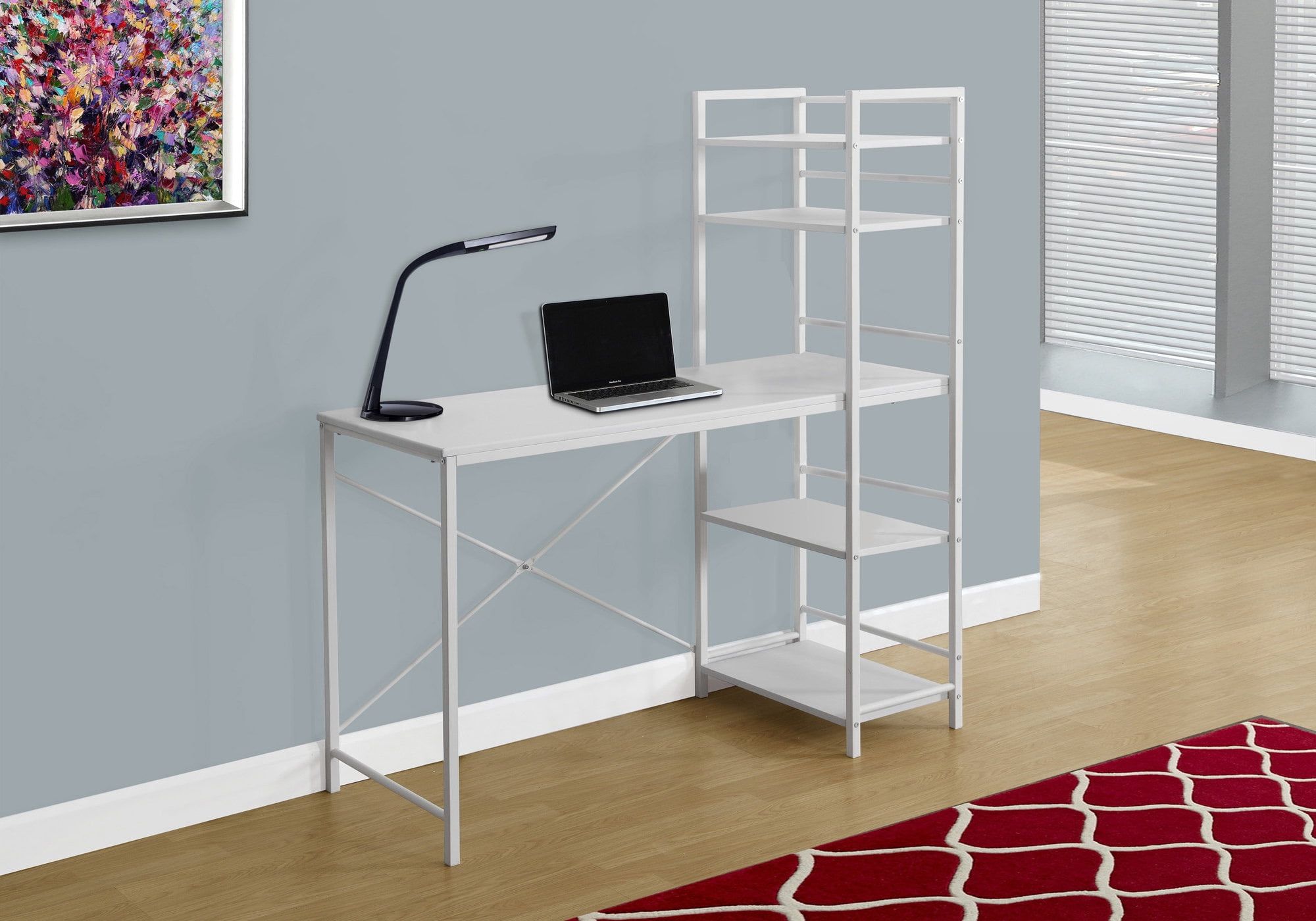 Contemporary 47" White Home Office Desk with Open Shelves