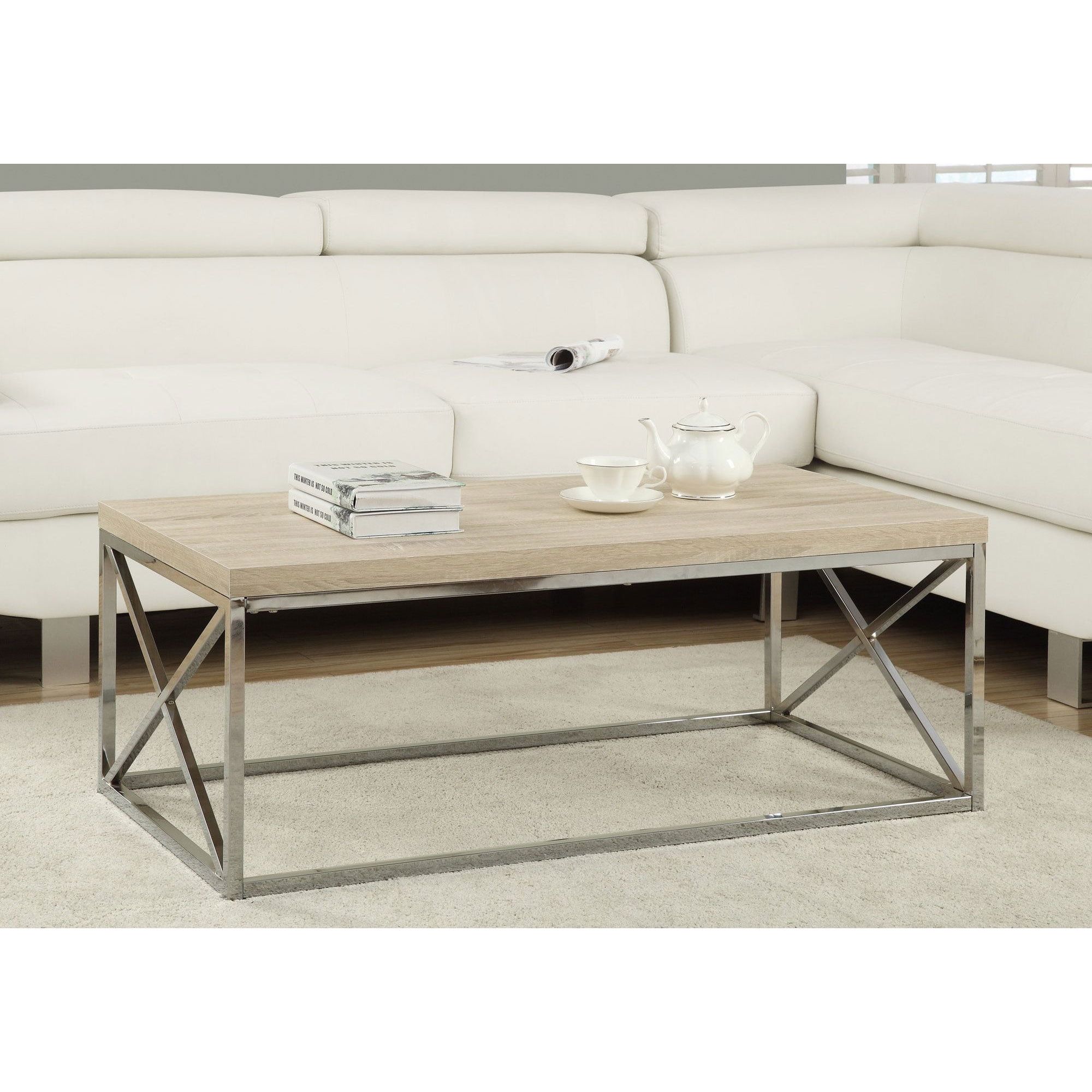 Rectangular Brown Wood and Chrome Metal Coffee Table