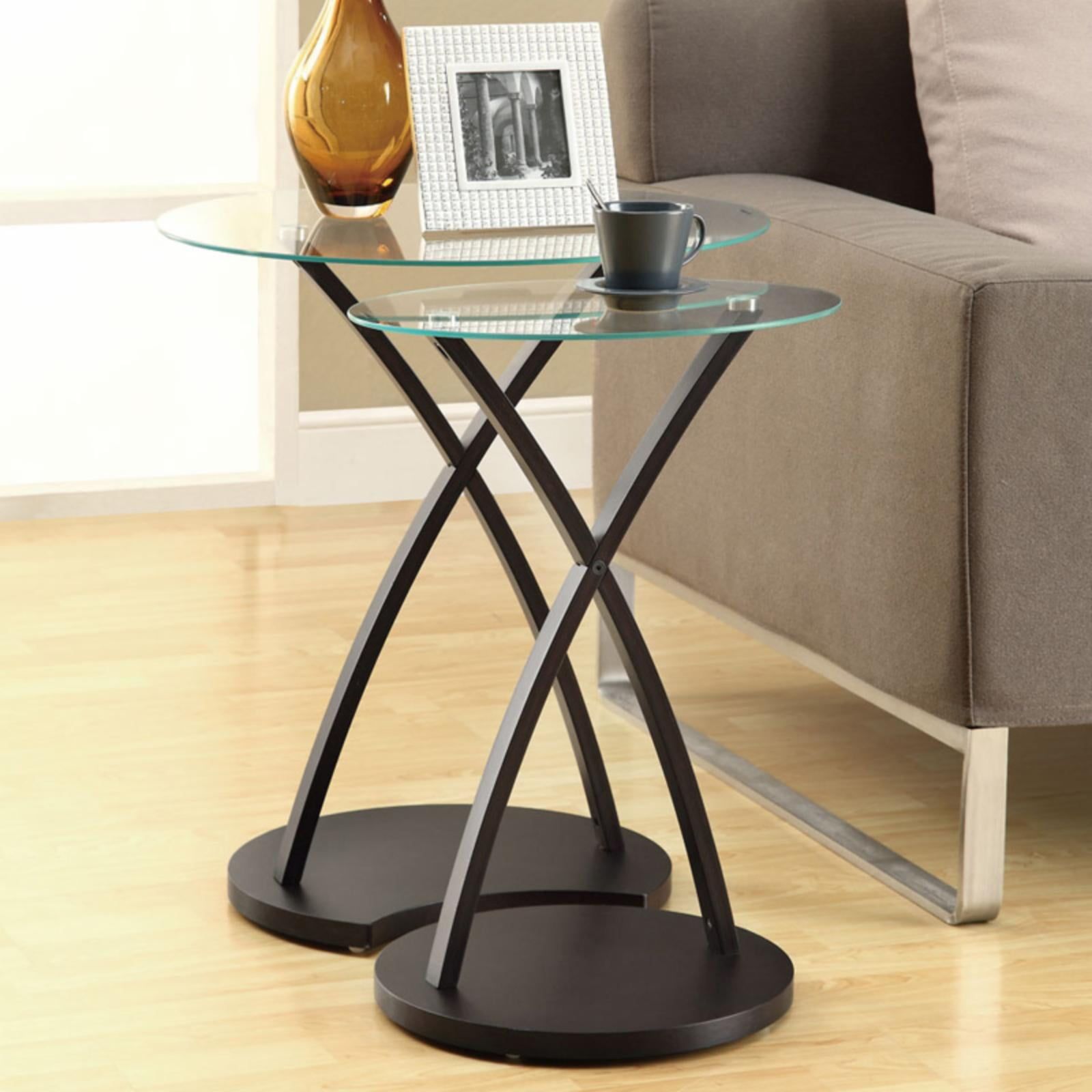 Espresso Bentwood & Clear Glass Round Nesting Table Set