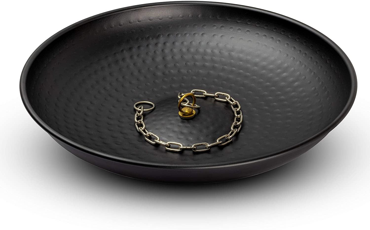 Black Hand Hammered Steel Rain Chain Basin with Chain, 15 Inch