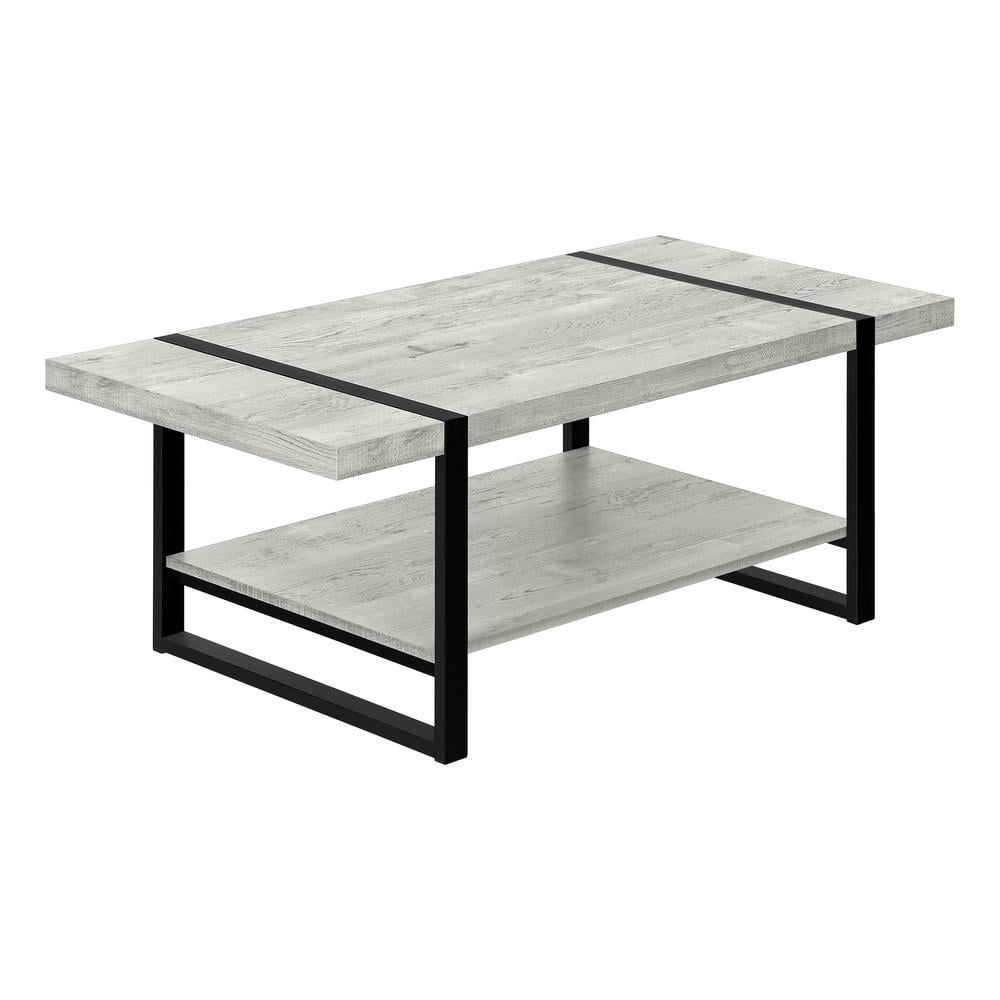 Gray Reclaimed Wood and Black Metal Rectangular Coffee Table with Storage