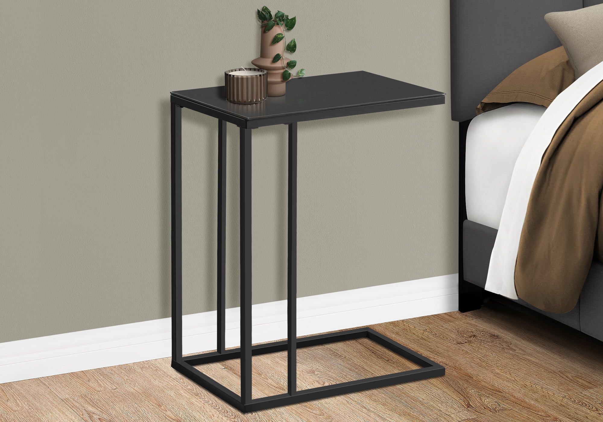 Chic Black Metal and Tempered Glass Rectangular Snack Table