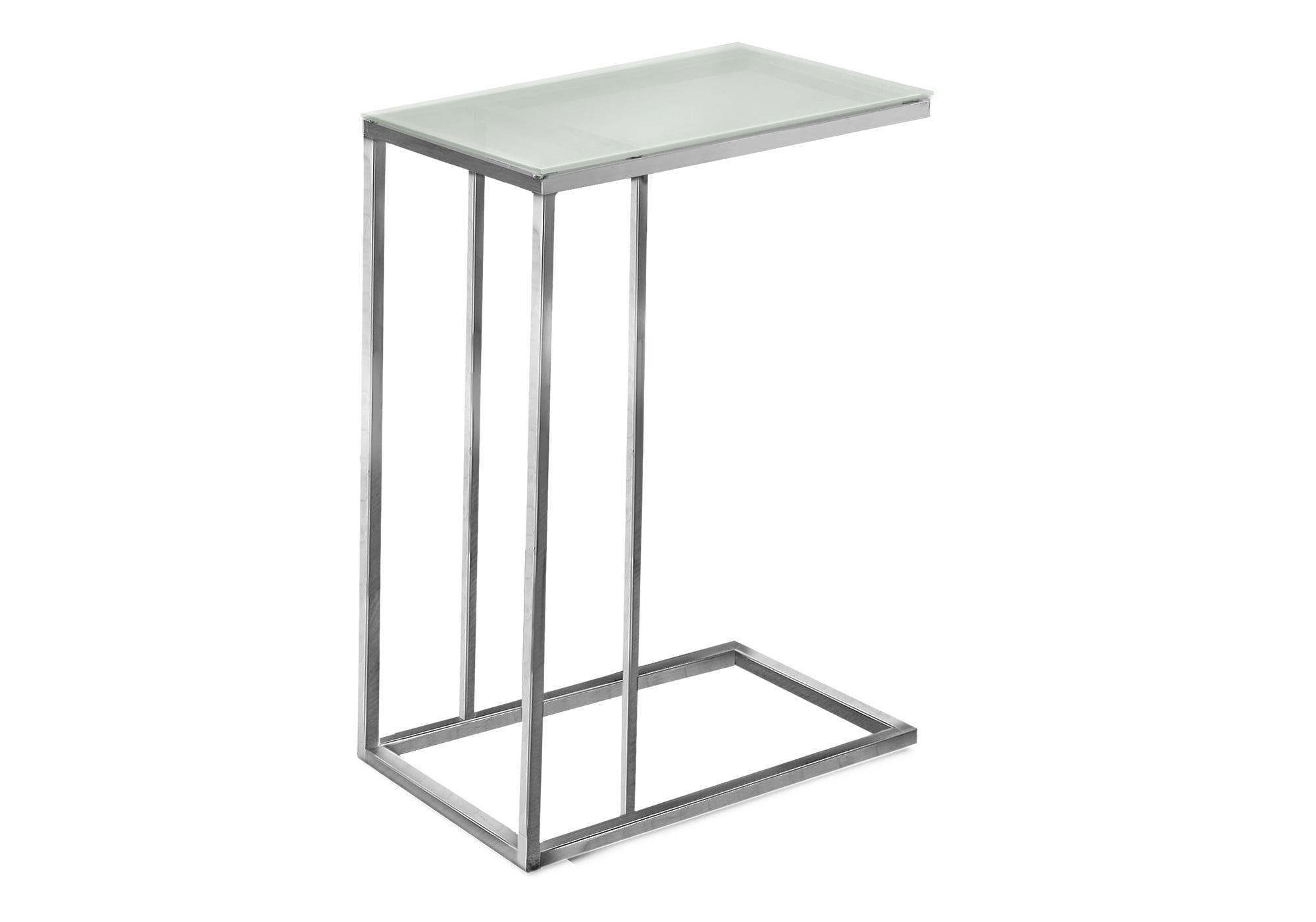 Sleek Chrome Metal & Frosted Glass C-Shaped Snack Table