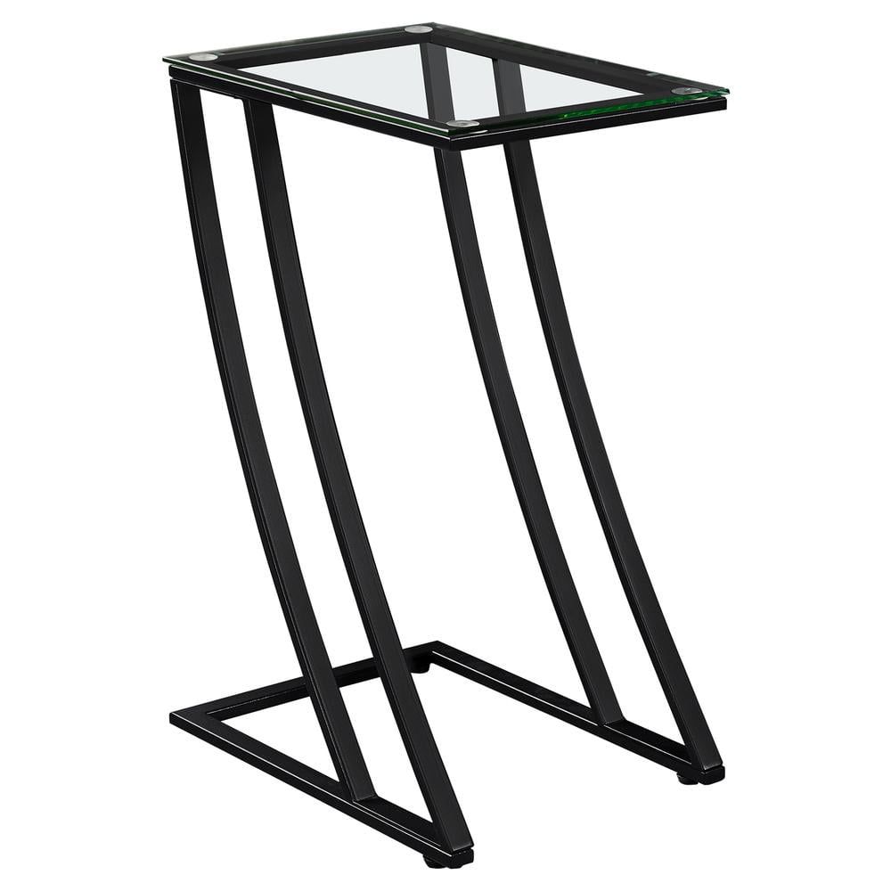 Z-Shaped Black Metal and Tempered Glass Contemporary Side Table