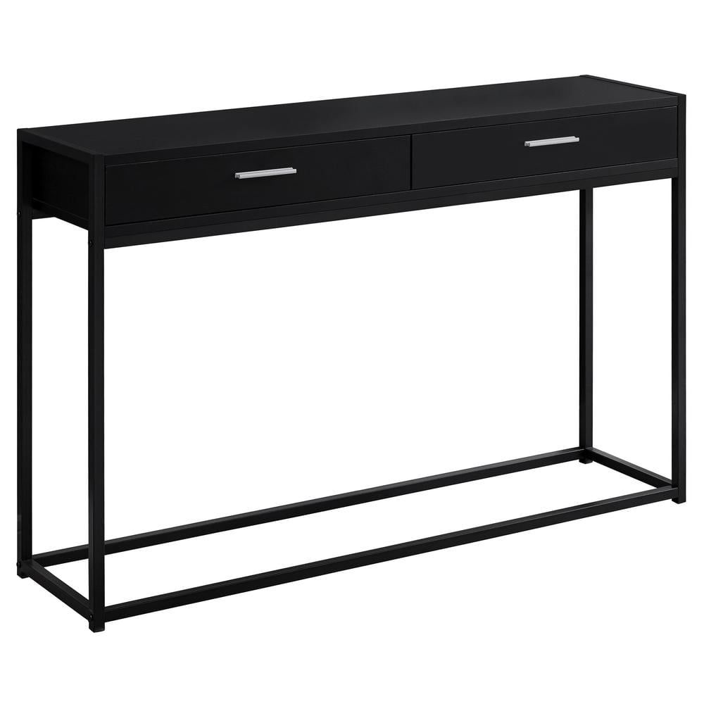 Black Metal and Wood Console Table with Storage Drawers