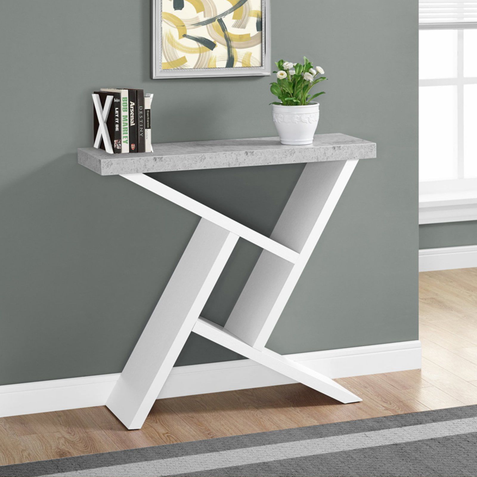 Contemporary White Rectangular Console Table with Storage Base