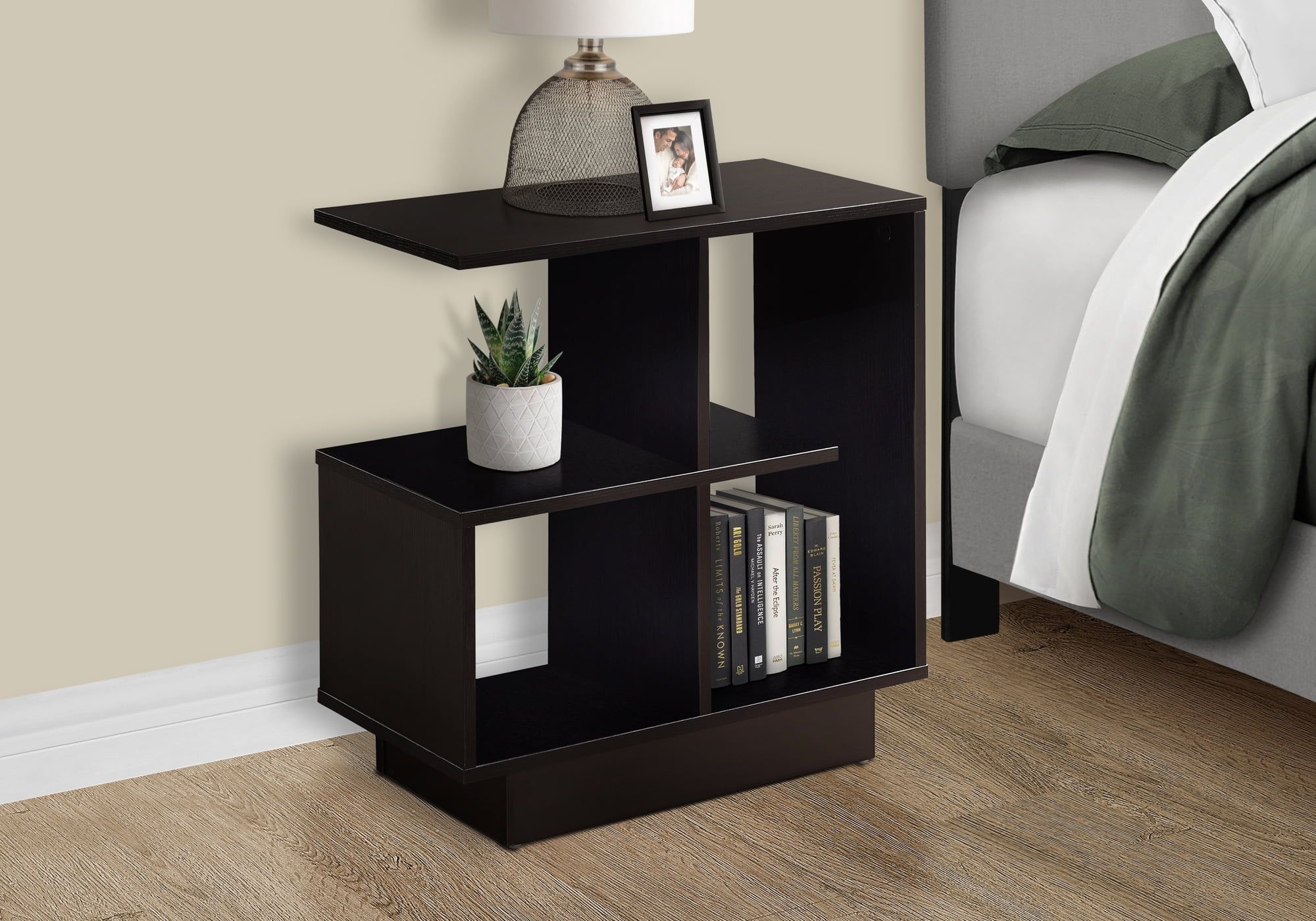 Espresso Elegance 24" Compact Modern Wood Side Table with Storage