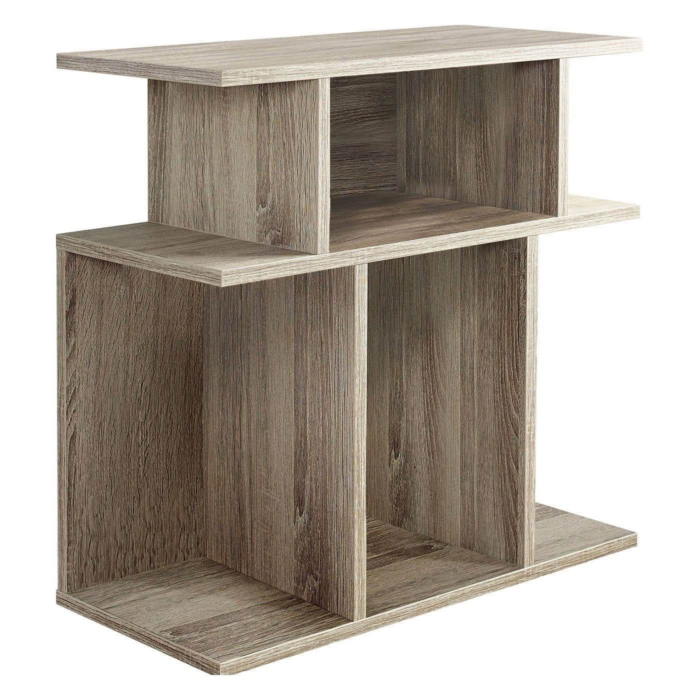 Contemporary Taupe Wood Rectangular Side Table with Open Shelves