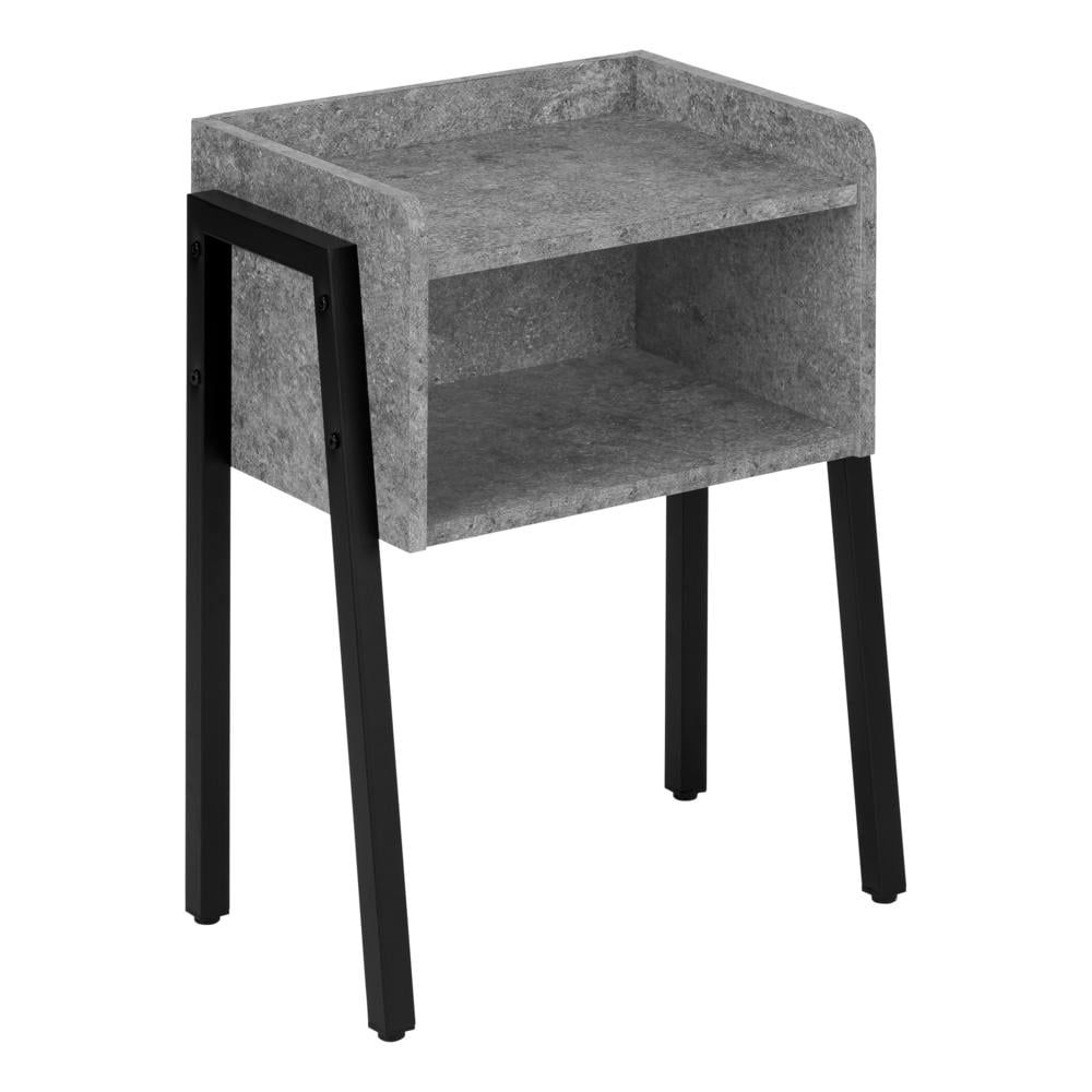 Modern Industrial Stone-Look Accent Table with Black Metal Legs