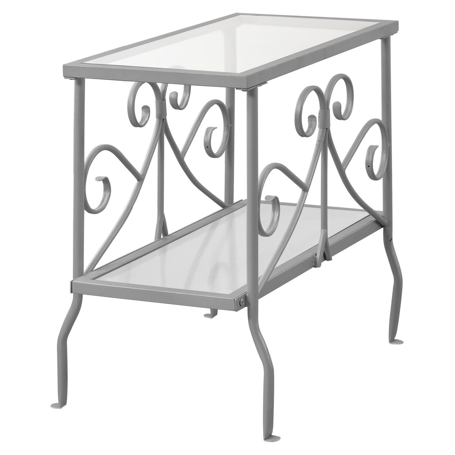 Elegant Silver Metal and Tempered Glass Rectangular Accent Table