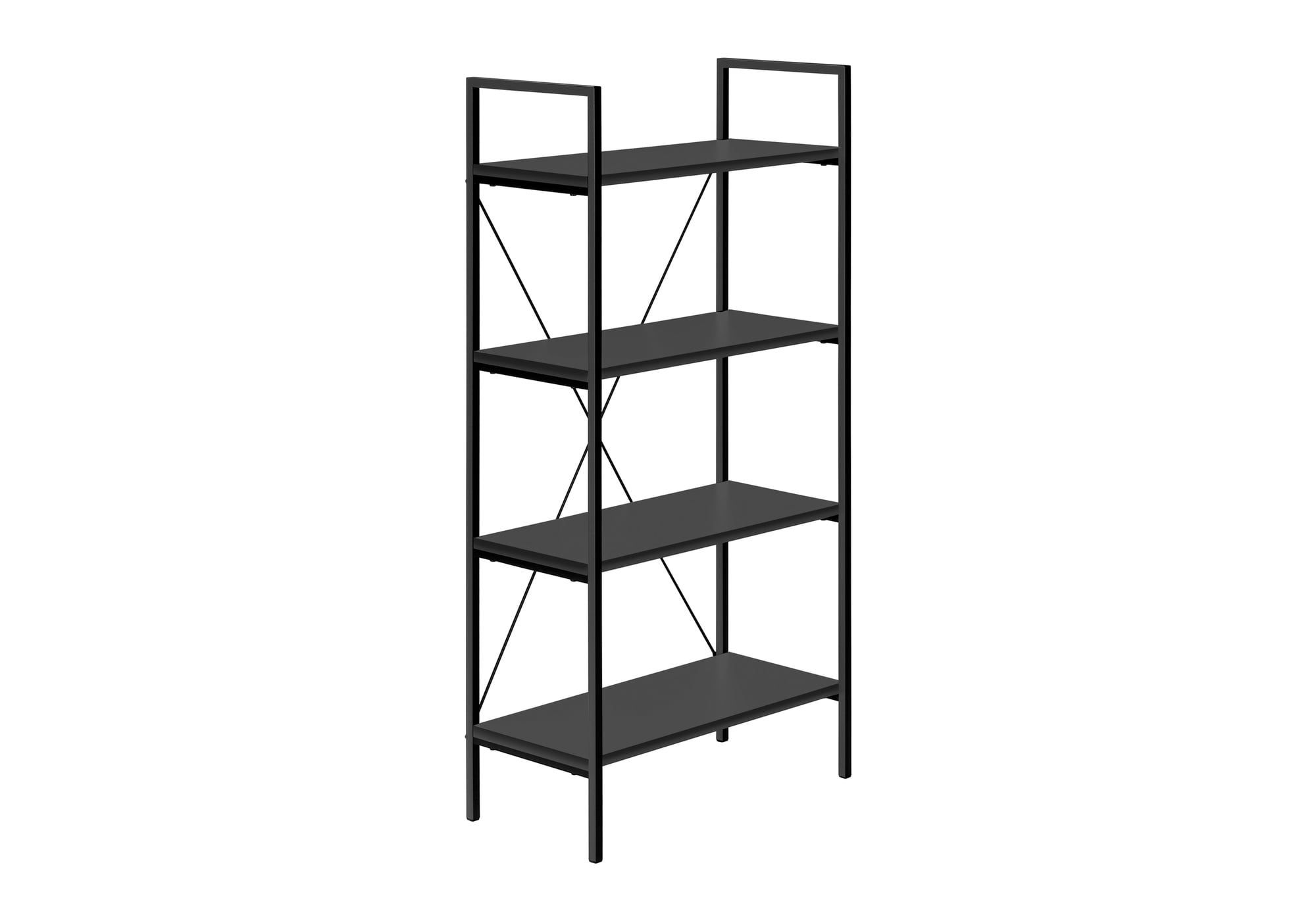 Black Matte 48" 4-Tier Wood and Metal Bookshelf