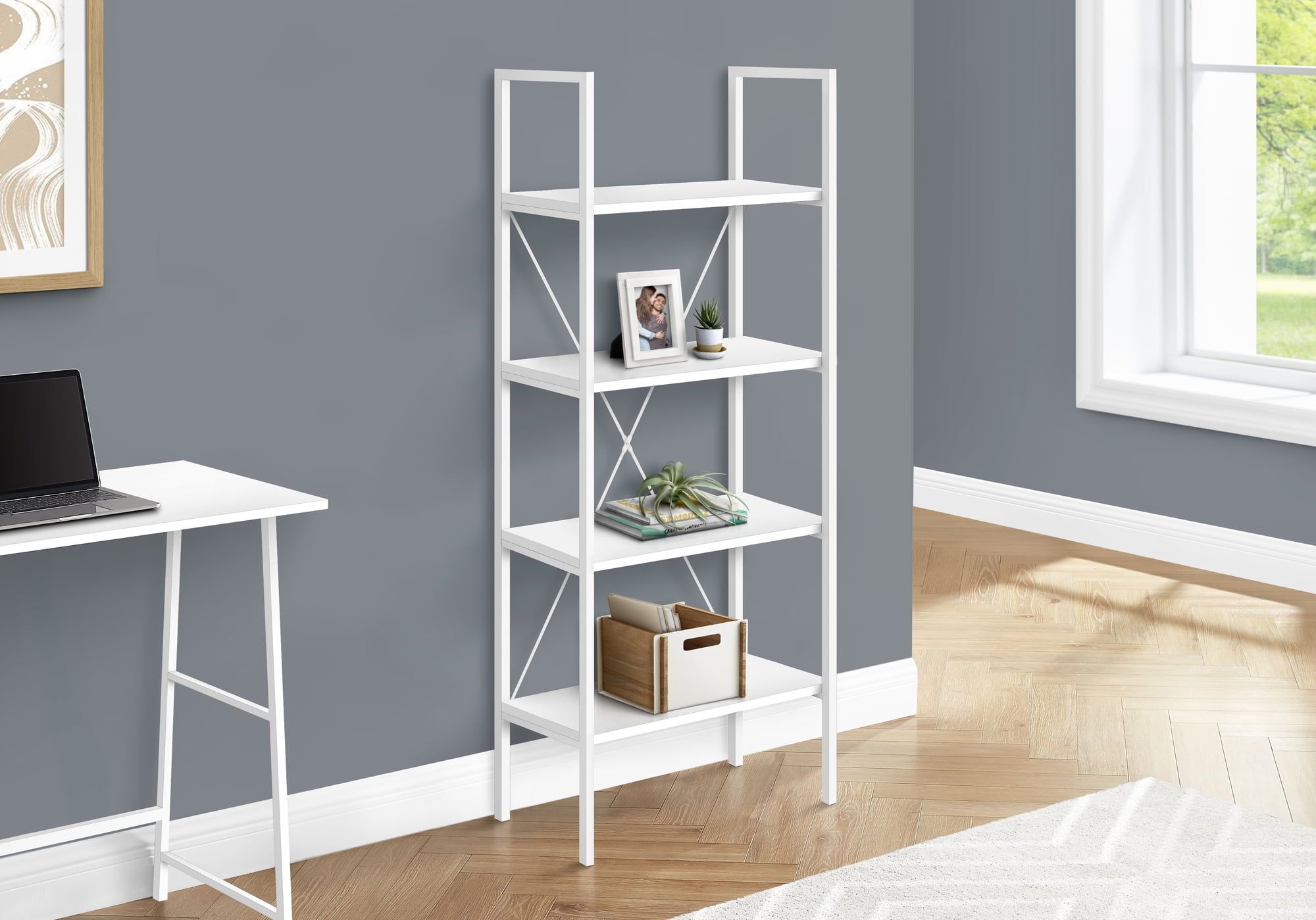 Contemporary 48" White Laminate 4-Tier Bookcase