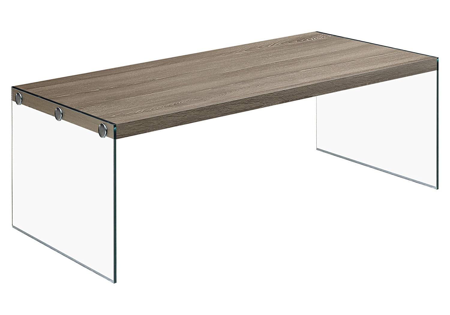 Modern Gray Rectangular Wood & Glass Cocktail Table 44"