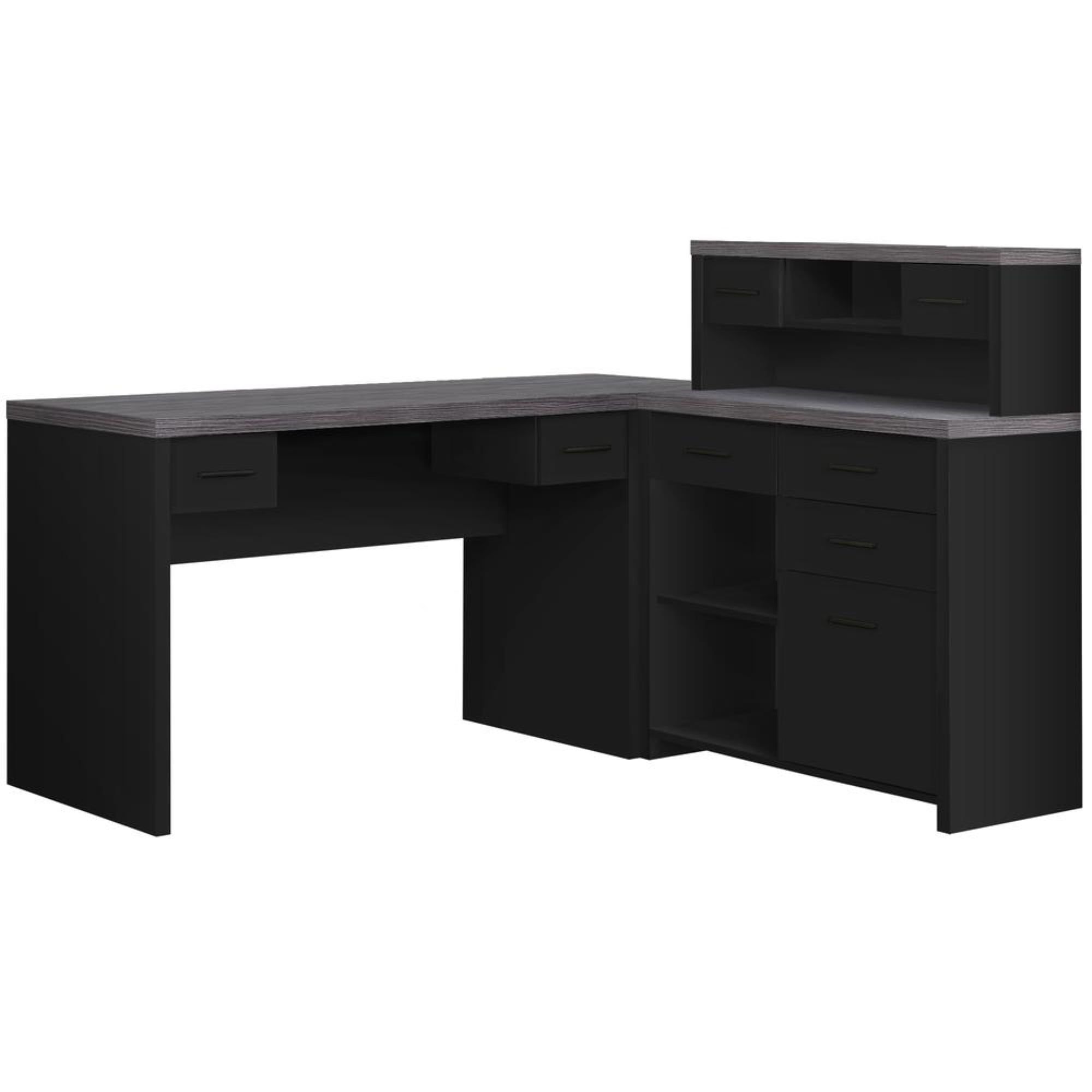 Black and Gray Wood L-Shaped Corner Computer Desk with Filing Cabinet