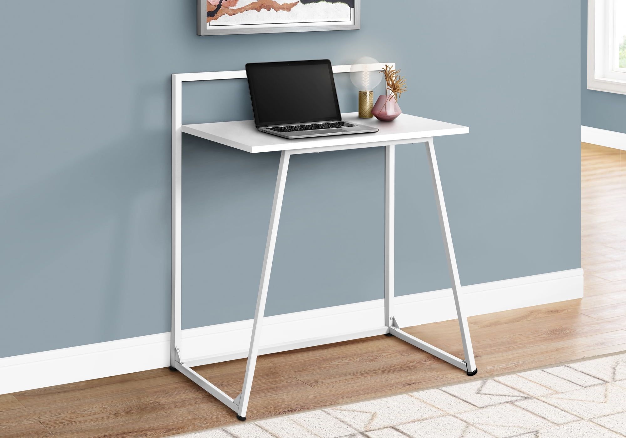 White MDF and Metal Compact Computer Desk