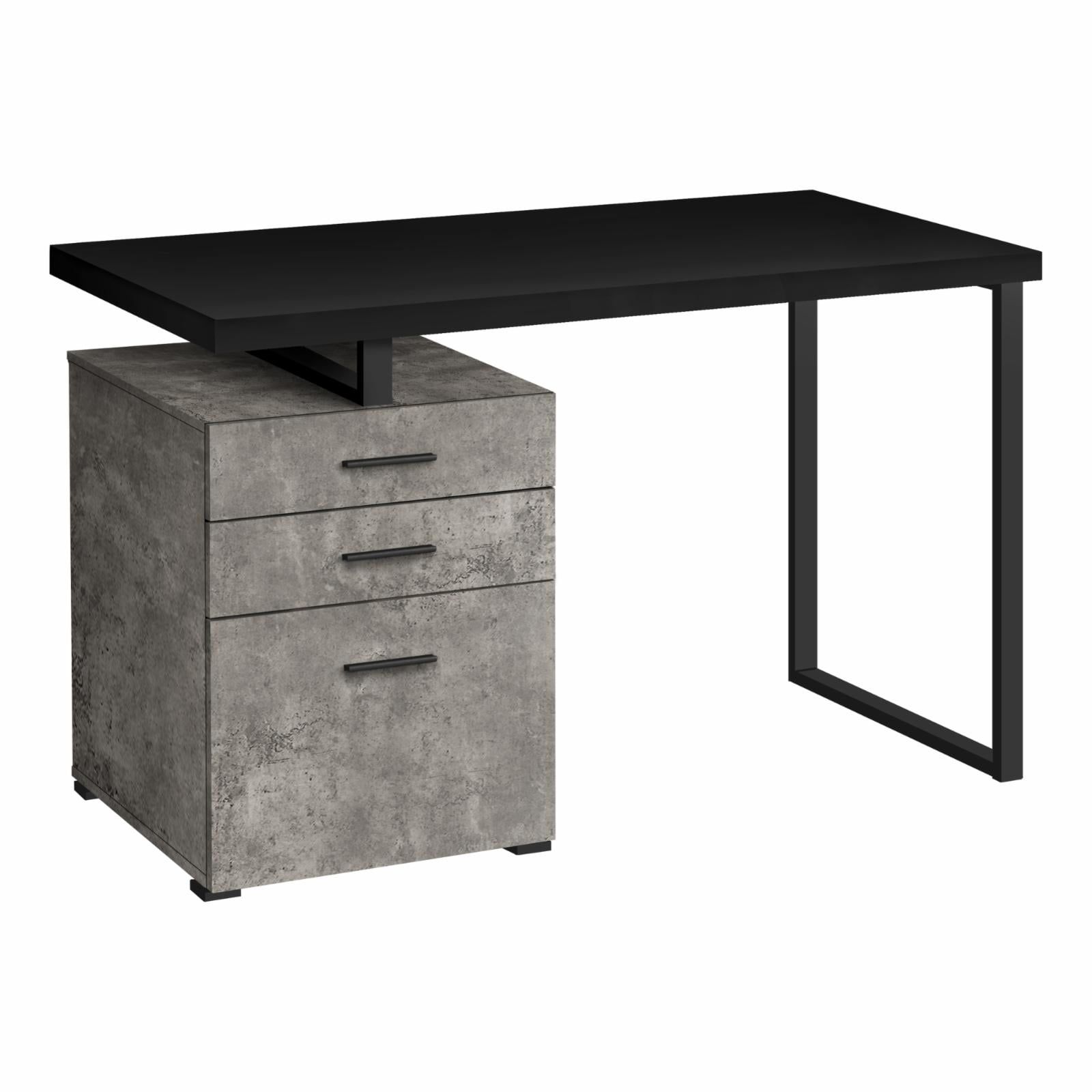 Contemporary Black 47" Home Office Desk with Concrete-Look Drawers