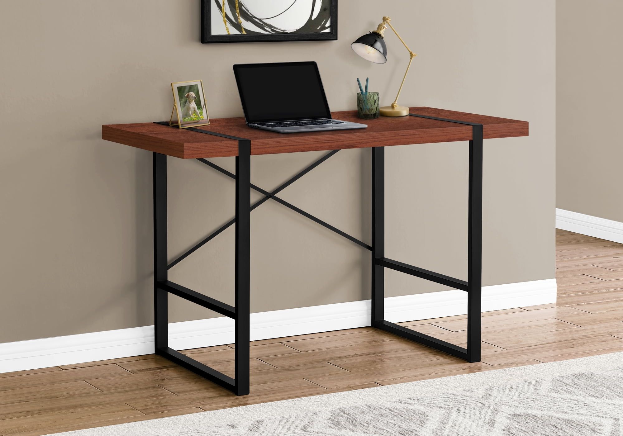 Cherry Wood-look 49" Black Metal Home Office Desk