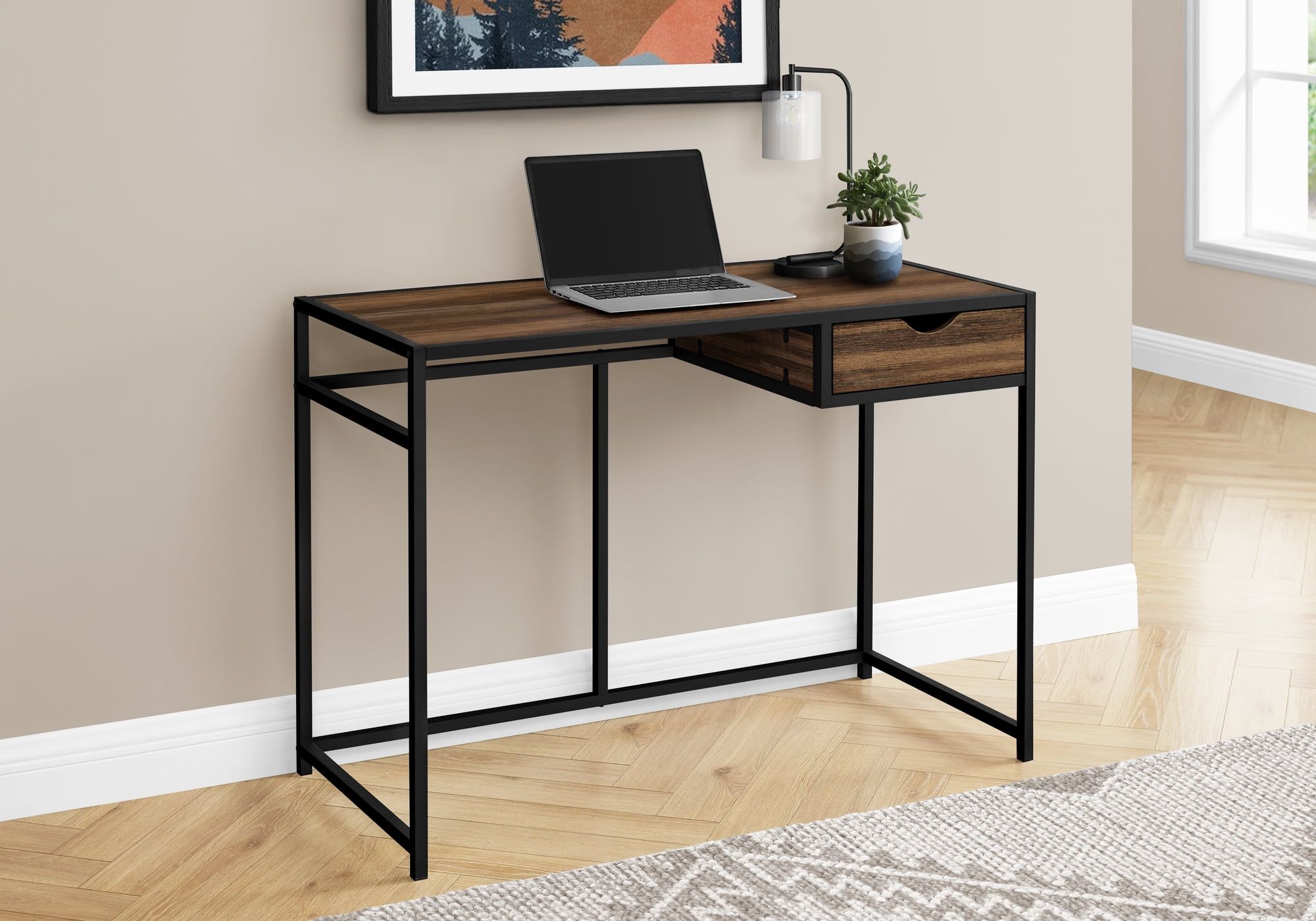 Industrial Brown and Black Home Office Desk with Storage Drawer