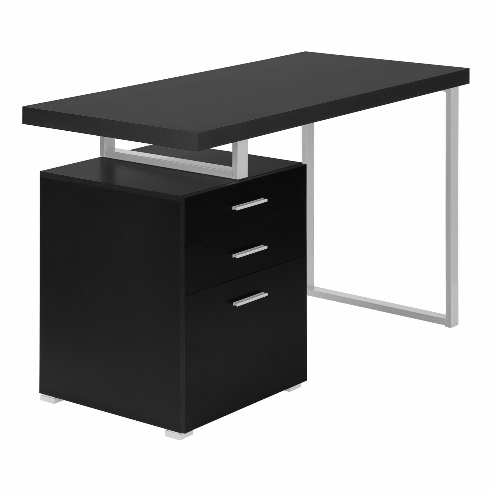 Black Wood Home Office Desk with Drawers and Filing Cabinet